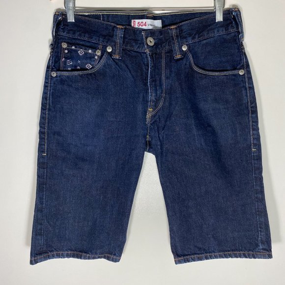 Levis Men Jean Shorts 504 Straight Dark Wash Paisley Pockets Denim Blue Sz 32x13 - Picture 2 of 15